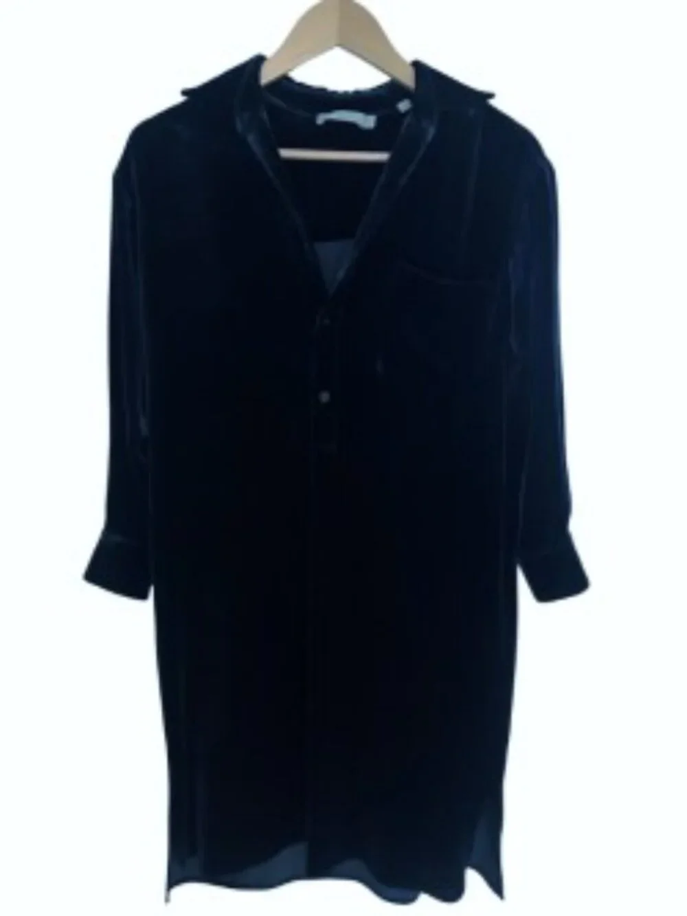 Vince Dark Blue Velvet Shirt Dress XSmall